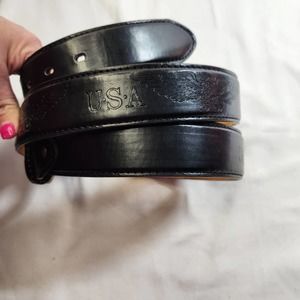 USA Eagle Embossed Genuine Leather Silver Buckle Belt Black Brown Size 44